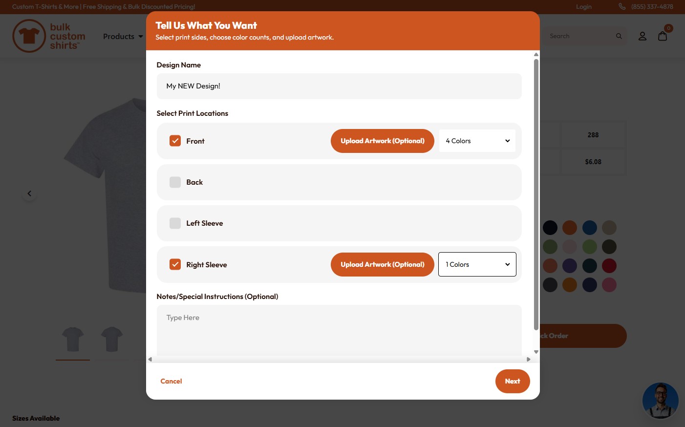 easy ordering at bulk custom shirts - step 02